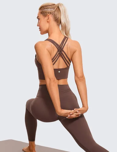 Miniatura 3 de CRZ YOGA - Brasieres deportivos de linea larga con tirantes delgados para mujer, sin aros, acolchados, cruzados, para yoga, cortados, sin mangas