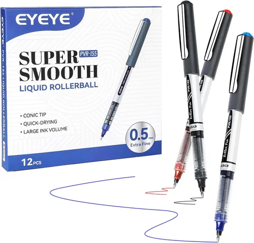 Miniatura 15 de EYEYE Paquete de 25 bolígrafos azules de punta extra fina de 0.020 in, secado rápido, tinta líquida, bolígrafo de escritura suave para diario, toma
