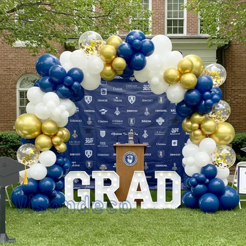 Miniatura 3 de Kit de guirnalda de globos azul marino, 102 globos azules y blancos con globos dorados y de papel de aluminio, arco de decoración de fiesta