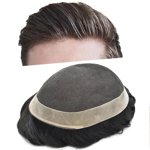 Miniatura 13 de Toupee For Men Real Human Hair Soft Swiss Lace Mens Toupee Hair Replacement System For Men Hairpieces Protesis Capilar Para Hombre 6x8 Medium light