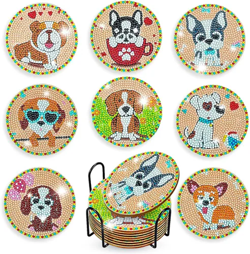 Miniatura 23 de 6 piezas de posavasos de pintura de diamante Posavasos de arte de diamante Pintura de arte de diamante de trasero de animal Regalo de arte