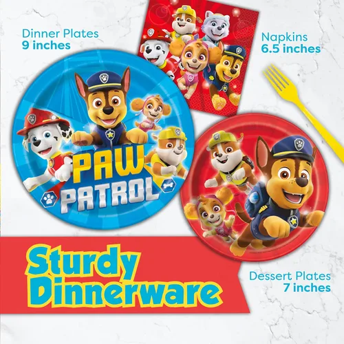 Miniatura 5 de Decoraciones de cumpleaños de Paw Patrol Sirve a 16 invitados Suministros de fiesta de Paw Patrol Globos, pancarta, mantel, platos de cena