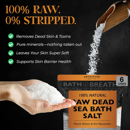 Miniatura 3 de Aromasong Sal de baño del mar muerto cruda, mínimamente limpia, contiene más minerales del mar muerto, incluyendo barro del mar muerto, sales 100%
