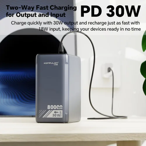 Miniatura 7 de Batería portátil de 80000 mAh PD de 30 W de alta capacidad, carga rápida, 22.5 W, USB, C, con 5 salidas y pantalla LCD, banco de batería para Gris