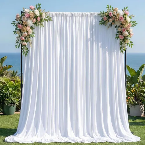 Cortinas de Telón de Fondo Blanco de 2 Paneles 5 x 1,5 m de Poliéster, Telón de Fondo para Fotografía, Cortinas para Decoración de Fondo de Boda y