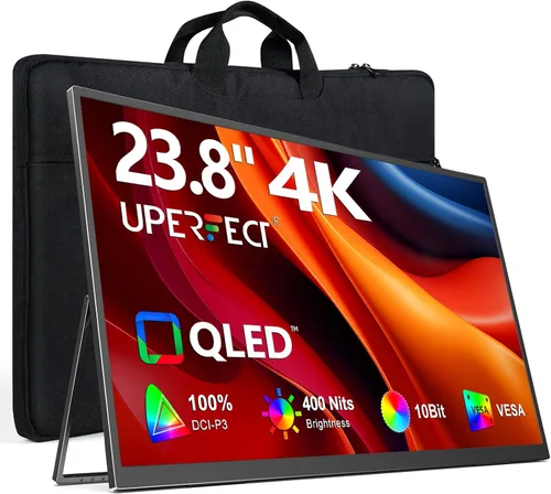 Monitor Portátil Uperfect 4K de 23.8" QLED | Monitor Grande de 24" de 400 Nits | 3840 * 2160 UHD 100% DCI-P3 | 1MS FreeSync | USB-C y HDMI | VESA y