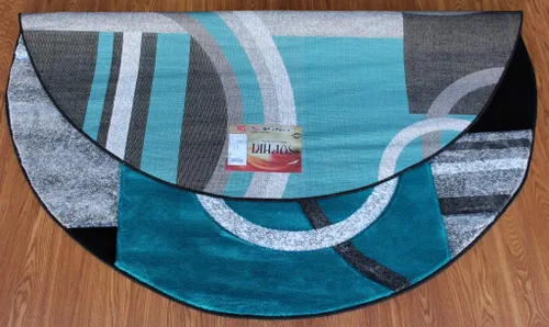 Miniatura 2 de Masada Rugs Sophia Collection - Alfombra redonda tallada a mano, moderna, contemporánea, turquesa, gris, negro