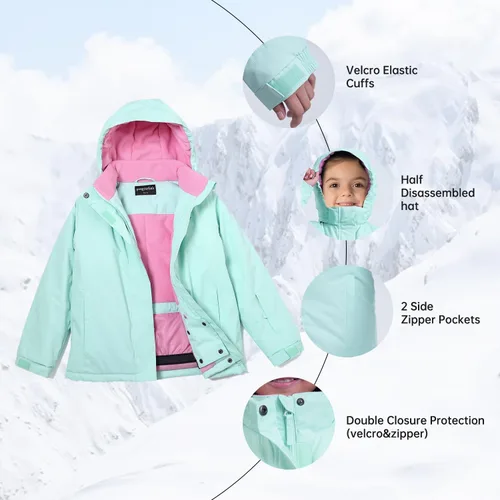 Miniatura 59 de Chaqueta de esquí impermeable para niñas, chaqueta de snowboard para exteriores, resistente al viento, con forro polar, abrigo de nieve cálido
