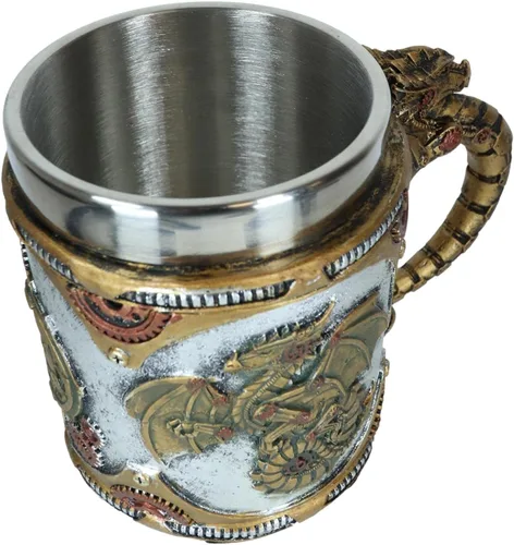 Miniatura 5 de Ebros Gift Fantasía Golden Steampunk Cyborg Dragón robótico en viaje a la luna Cerveza Stein Tankard Taza de café Calabozos y Dragones Victoriano