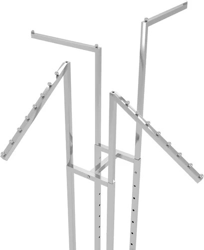 Miniatura 4 de Soporte para ropa– Apto para tareas pesadas, cromado, cuatro lados, brazos ajustables, tubos cuadrados, perfecto para visualización en tiendas