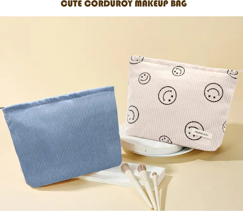Miniatura 3 de Bolsa de maquillaje de pana, bolsa cosmestic de gran capacidad para mujeres y mujeres, organizador de maquillaje estético, accesorios con cremallera