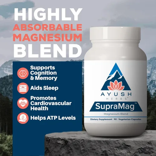 Miniatura 2 de Ayush Herbs SupraMag - Mezcla de magnesio, suplemento de complejo de magnesio de 400 mg con bisglicinato de magnesio quelado, citrato, ororato