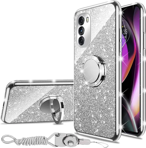 Miniatura 38 de nancheng Funda de teléfono con purpurina para Motorola Moto One 5G Ace (One 5G UW Ace) funda de TPU suave con anillo giratorio de 360°, funda