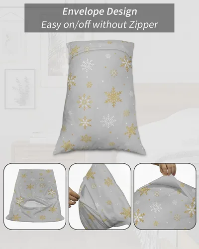 Miniatura 7 de Fundas de almohada de invierno con copos de nieve de tamaño estándar, 2 paquetes de fundas de almohada suaves para cama, fundas de almohada lumbar