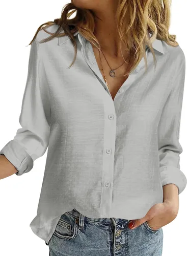 Miniatura 5 de Camisas de trabajo de lino con botones para mujer, blusas sólidas de manga larga