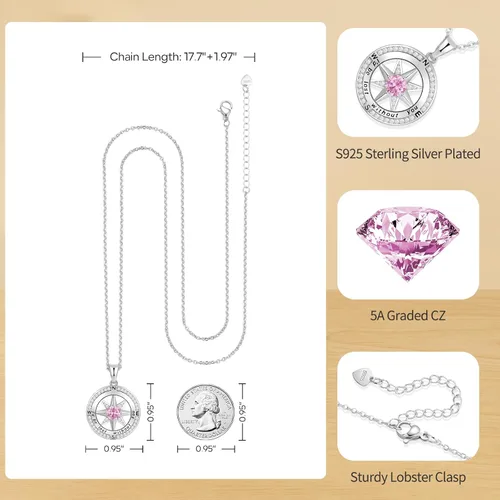 Miniatura 60 de Peeshow Collar para mujer, brújula, piedra natal, joyería de cumpleaños, aniversario, ideas para su novia, regalo romántico de amor en Navidad, día