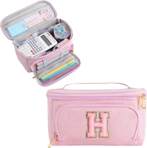 Miniatura 13 de YOOLIFE Estuche para lápices con inicial, suministros de regreso a clases, estuche para lápices, bonito regalo portátil para oficina, escuela