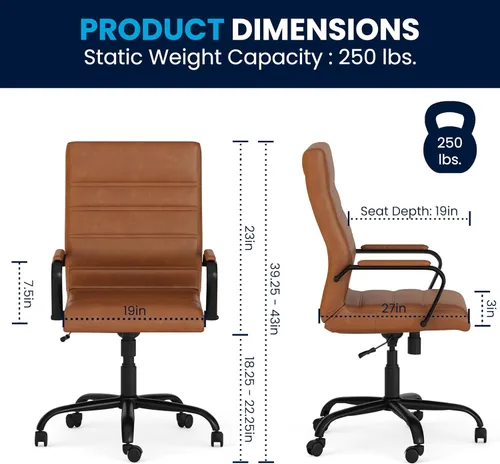 Miniatura 3 de Flash Furniture Whitney - Silla de escritorio giratoria de LeatherSoft con respaldo alto con asiento acolchado y reposabrazos, silla de oficina