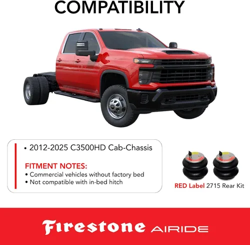 Miniatura 4 de Firestone Airide 2715 Red Label - Kit de resortes de aire traseros para chasis de cabina C3500HD 2012-2025 5-150 PSI Capacidad de carga de 7,500