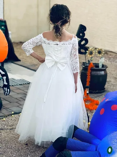 Miniatura 4 de Flower Girl Dress Long Sleeve Kids Lace Pageant Party Christmas Ball Gown First Communion Dresses