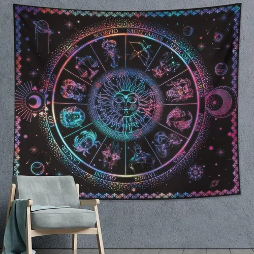 DESIHOM Tapiz psicodélico psicodélico del zodiaco con 12 constelaciones para dormitorio, sala de estar, decoración de dormitorio, 59 x 51 pulgadas