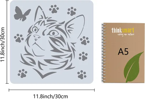 Miniatura 2 de GORGECRAFT Plantillas grandes de gato de 12 x 12 pulgadas, reutilizables, plantillas de animales para pared del hogar, mariposa, pata de gato