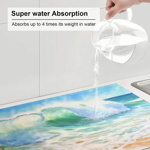 Miniatura 6 de Alfombrillas grandes de secado de platos para encimera de cocina, tapete de secado de cocina de microfibra, almohadilla de drenaje XL, tapete Playa