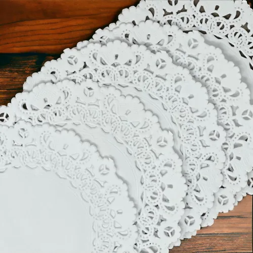 Miniatura 8 de Paquete de 100 manteles individuales redondos de papel blanco de 4 pulgadas, manteles individuales decorativos desechables para postres, pequeños