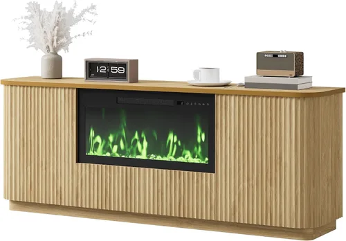 Miniatura 11 de QUW Soporte de TV acanalado de 70 pulgadas para televisores de hasta 80 pulgadas, moderno centro de entretenimiento con 2 cajones y gabinetes, Blanco