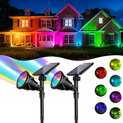 Miniatura 10 de ROSHWEY Focos solares para exteriores, focos de 600 lúmenes, impermeables, iluminación exterior de inundación para entrada, patio, jardín, paisaje