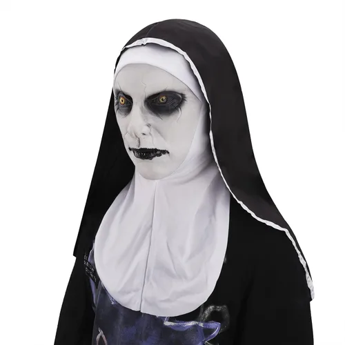 Miniatura 2 de Starsouce Máscara de monja de látex aterradora con bufanda, disfraz de monja de terror, máscaras de cabeza completa para disfraces de Halloween