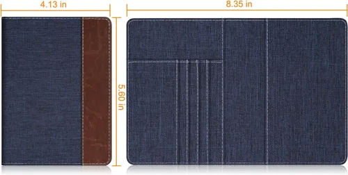 Miniatura 5 de Fintie - Funda para tarjetas y pasaporte, de piel sintética, bloqueo RFID, cartera de viajes (mezclilla índigomarrón)