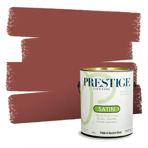 Miniatura 642 de Prestige Paints Pintura exterior e imprimación en uno, 1 galón, plano, coincidencia comparable de Valspar* Amber Rose*
