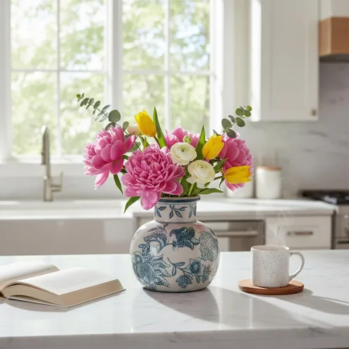 Miniatura 4 de SIDUCAL Jarrón Vintage Azul y Blanco Cerámica Chinoiserie Floral de 6 Pulgadas Jarrón Retro de Porcelana Azul y Blanca con Efecto Agrietado