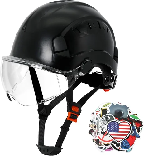 Miniatura 14 de AOLAMEGS Casco de seguridad de construcción – Casco de seguridad aprobado por ANSI Z89.1 con visera y 50 calcomanías para casco duro deslizante Un