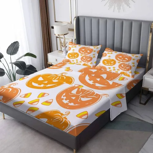 Miniatura 11 de Juego de sábanas de Halloween para niños y niñas, juego de sábanas espeluznantes de tela de araña, calabaza fantasma, microfibra suave, bolsillo
