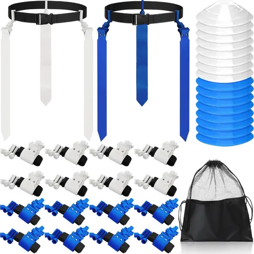 Miniatura 7 de Wettarn Cinturones de fútbol con bandera, ajustable, con bolsa de conos, para jóvenes, adultos, niños, equipo de entrenamiento de equipo deportivo