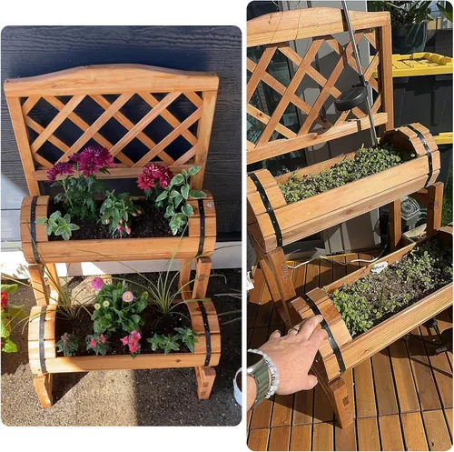 Miniatura 4 de kinbor Cama de jardín elevada de madera para exteriores, jardinera elevada, maceta con enrejado, cama de jardín elevada para jardinería, verduras