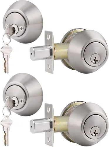 Juegos de 2 cerraduras de puerta con cerrojos de cilindro doble con igual llave de Gobrico, cerraduras de puerta de níquel satinado con llave en