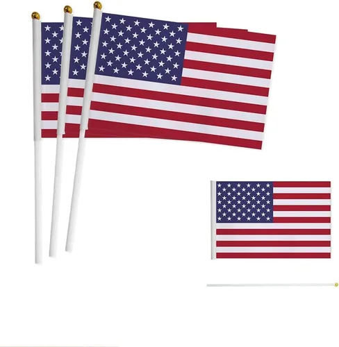 Decoraciones de bandera del 4 de julio, paquete de 10 banderas de mano de Estados Unidos, mini banderas americanas, suministros de fiesta para el