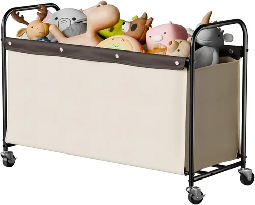 StorageWorks Caja de juguetes con ruedas para niños, baúl grande de almacenamiento y organizador de juguetes de 135 litros, caja de juguetes de Beige