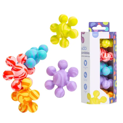 Ubbi Joinibble - Mordedor para bebés, silicona platino de grado alimenticio, alivia la dentición y masajea las encías, sin BPA y PVC, paquete de 5
