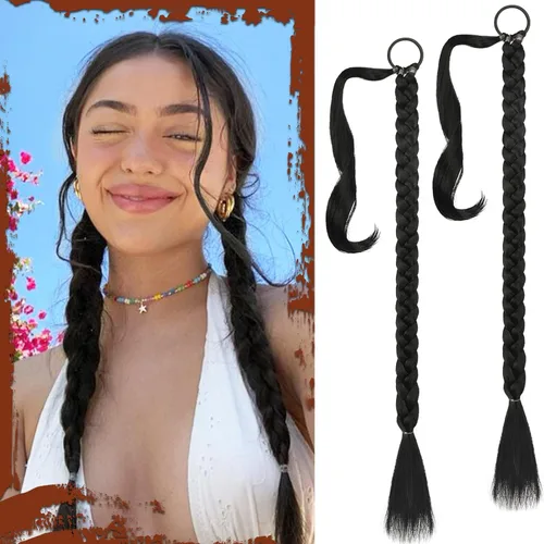 Miniatura 26 de Sofeiyan Extensión de cola de caballo de trenza larga con banda para el cabello, lacio, elegante, envolvente, extensiones de cabello trenzado, cola