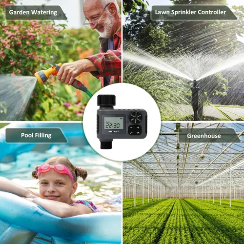Miniatura 7 de Temporizador de riego programable para manguera de jardín con retardo de lluvia, función de riego por goteo manual/automático, sistema de riego