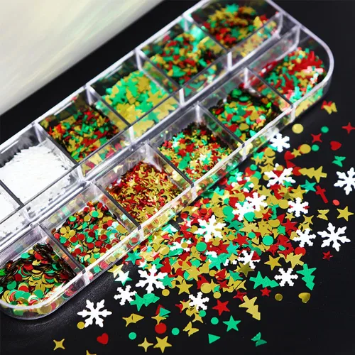 Miniatura 2 de 12 rejillas para arte de uñas de Navidad, lentejuelas holográficas 3D, copos de nieve láser, estrella, mariposa, invierno, vacaciones, purpurina