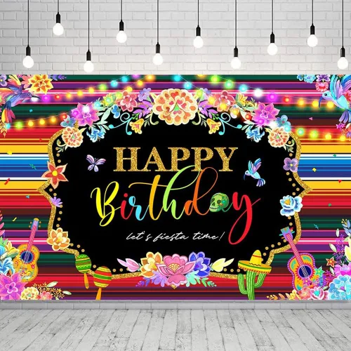 Fondo de fotografía de fondo de fiesta mexicana para fiesta de cumpleaños feliz cumpleaños suministros de fiesta carnaval banderas coloridas banner