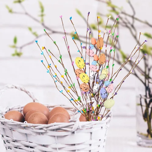 Miniatura 6 de Vid artificial en aerosol de Pascua con huevos de Pascua y bayas pastel, tallos florales decorativos de primavera, ramas de ramitas de huevo