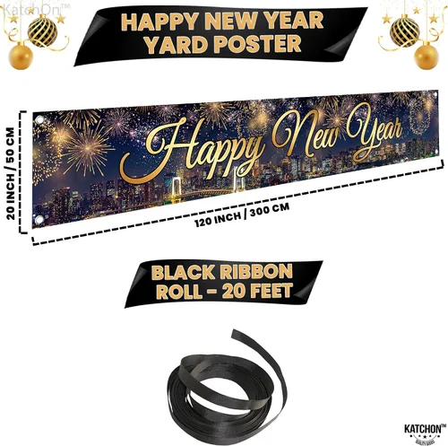 Miniatura 4 de KatchOn Cartel de Feliz Año Nuevo 2025, extragrande, 120 x 20 pulgadas Suministros para fiestas de Nochevieja 2025, decoraciones nuevas 2025