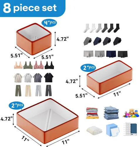 Miniatura 2 de Organizadores de Cajones de Cuero Vegano, Juego de 8 Cajas de Almacenamiento para Maquillaje, Mejora de Lujo para Cajones de Tocador, Reemplazo