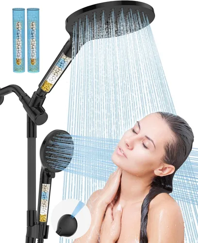 Combo de cabezales de ducha de mano con filtro doble, conjunto de cabezales de ducha de lluvia de alta presión de 15 modos HOPOPRO con filtro, para